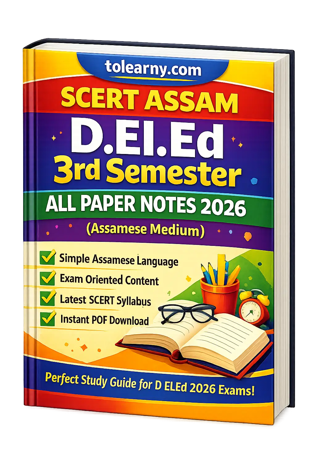 SCERT Assam D.El.Ed 3rd Semester All Paper Notes 2026 Assamese Medium book cover