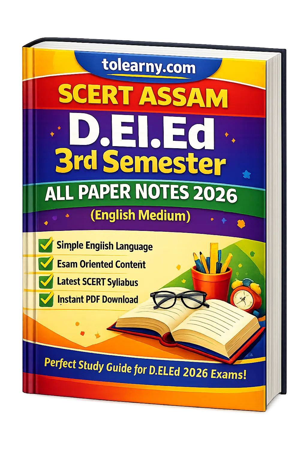 SCERT Assam D.El.Ed 3rd Semester All Paper Notes 2026 Assamese Medium book cover