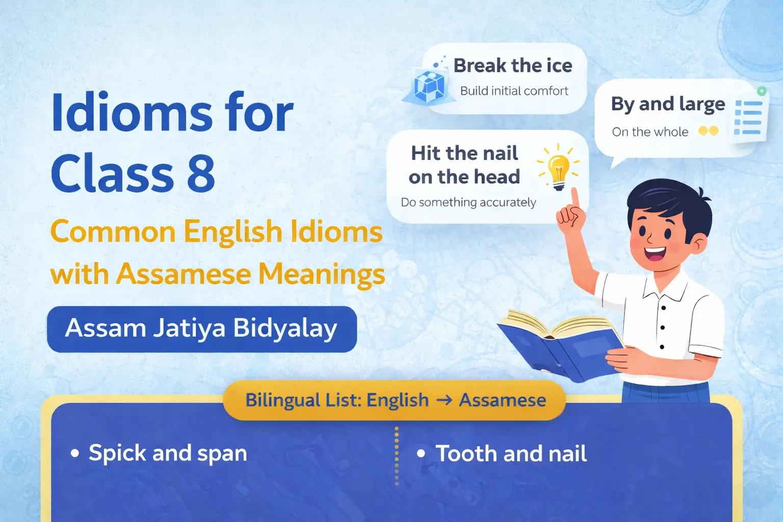 Idioms for Class 8 AJB both in English and Assamese Language