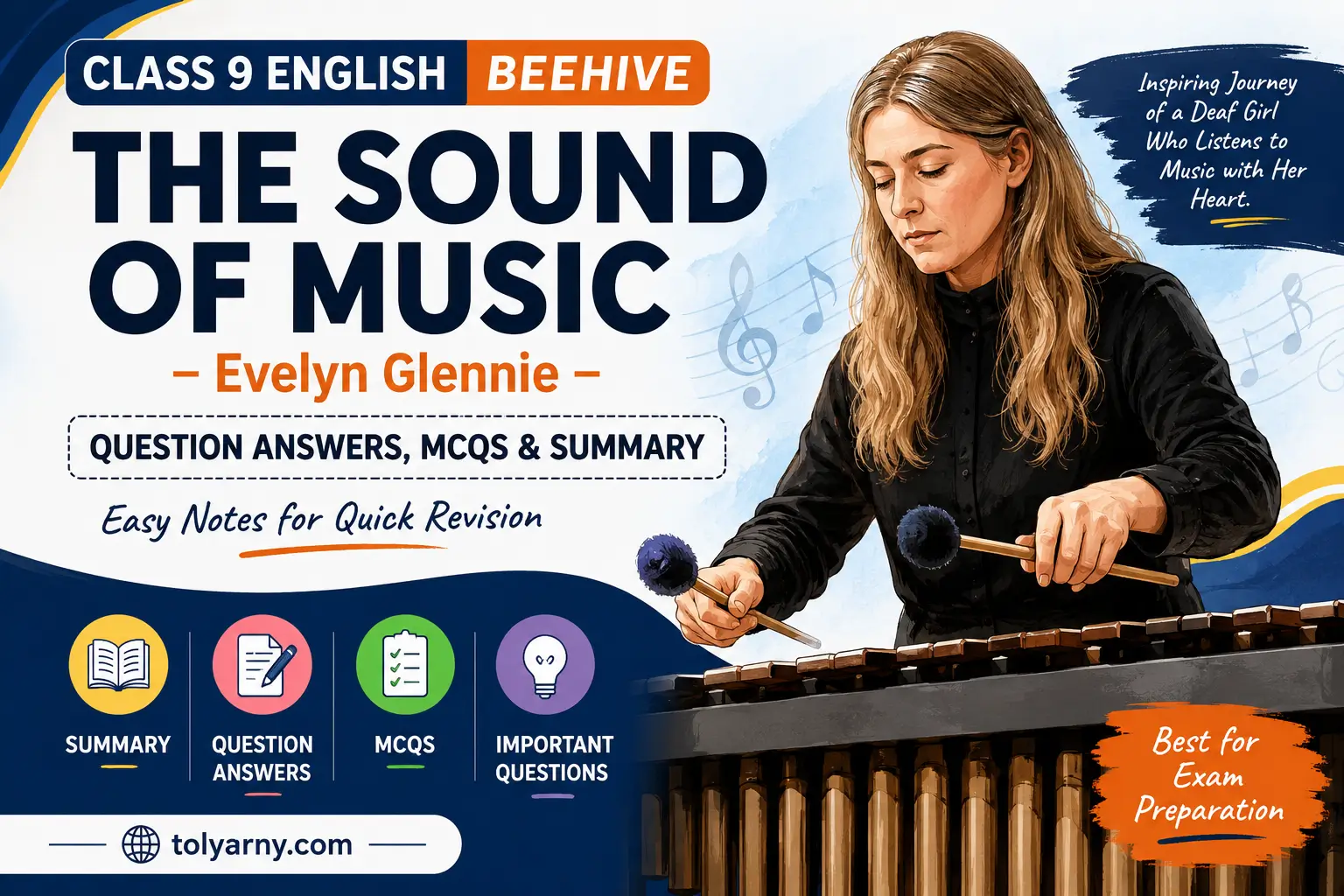 Evelyn Glennie The Sound of Music Class 9 question answers MCQs, summary featured image